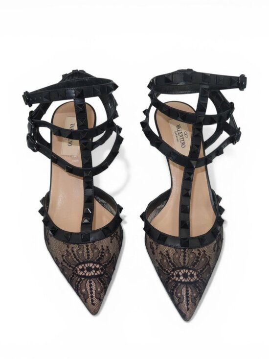 Valentino Garavani Shoes - Valentino Garavani Lace Rockstud Caged Heels Black Size 37